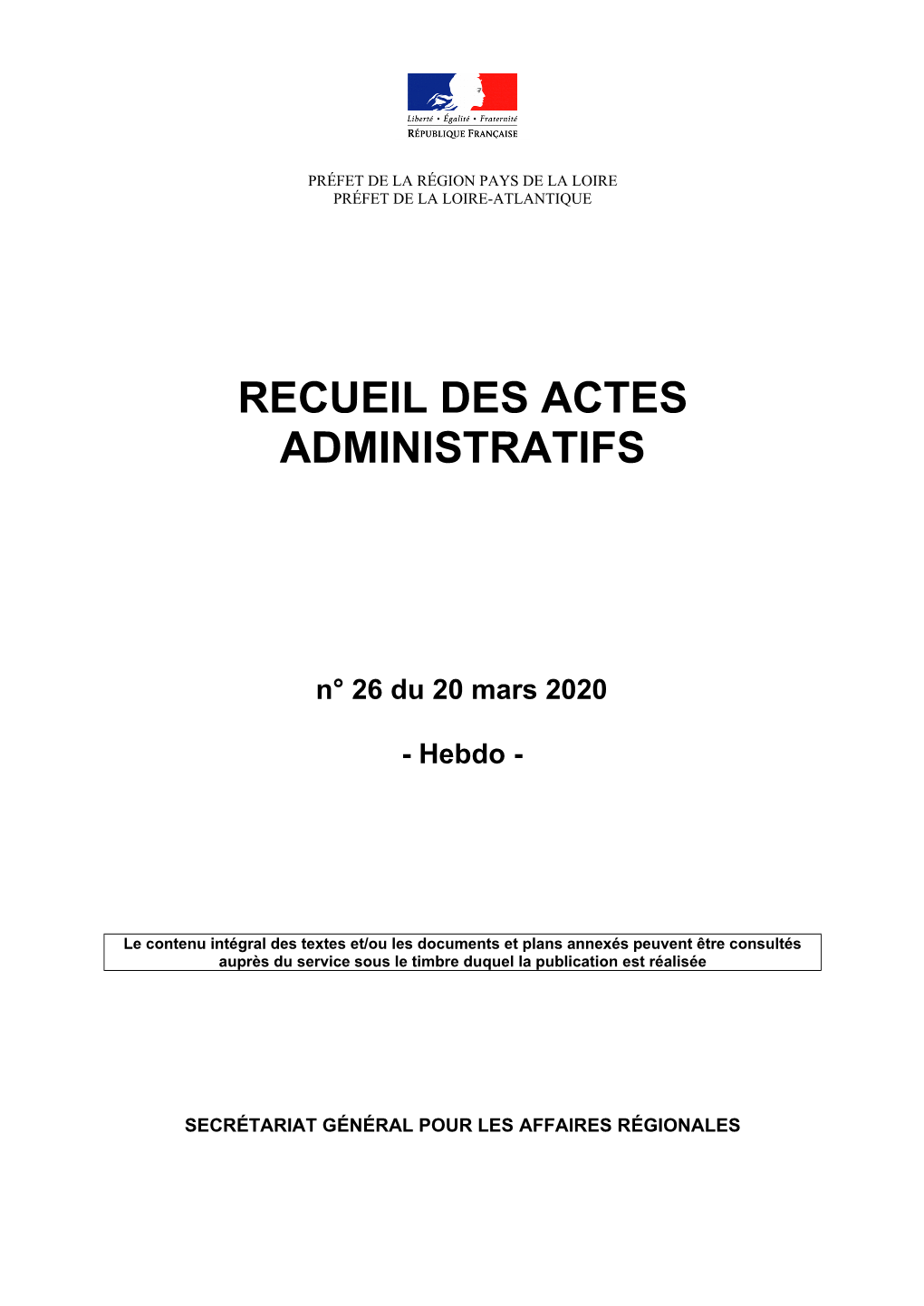 RAA N°26 Du 19 Mars 2020 Hebdo