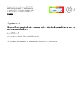 Supplement of Demystifying Academics to Enhance University–Business Collaborations in Environmental Science