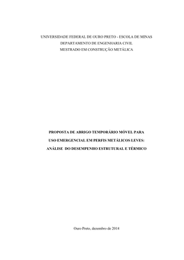 Universidade Federal De Ouro Preto - Escola De Minas Departamento De Engenharia Civil Mestrado Em Construção Metálica