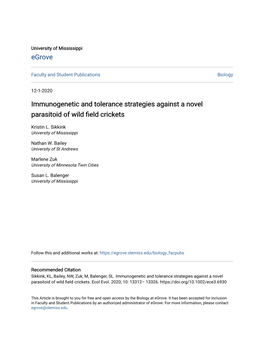 Immunogenetic and Tolerance Strategies Against a Novel Parasitoid of Wild Field Crickets