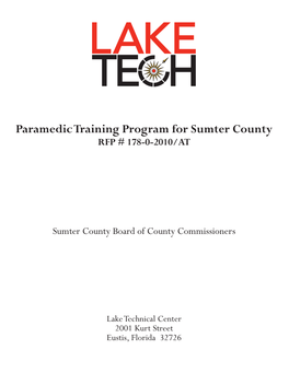 Paramedic Training Program for Sumter County RFP # 178-0-2010/AT