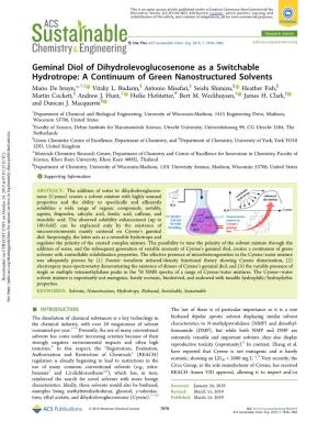 Geminal Diol of Dihydrolevoglucosenone As a Switchable Hydrotrope: a Continuum of Green Nanostructured Solvents Mario De Bruyn,*,†,‡ Vitaliy L