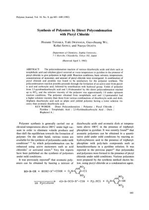 Synthesis of Polyesters by Direct Polycondensation with Picryl Chloride