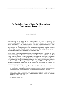 An Australian Head of State: an Historical and Contemporary Perspective