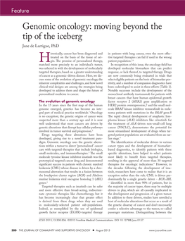 Genomic Oncology: Moving Beyond the Tip of the Iceberg Jane De Lartigue, Phd