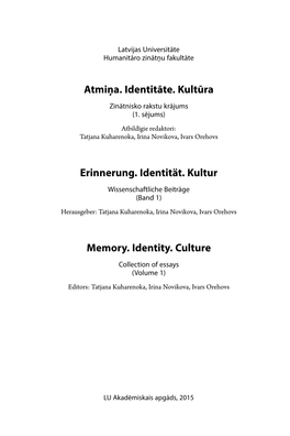 Atmiņa. Identitāte. Kultūra Zinātnisko Rakstu Krājums (1