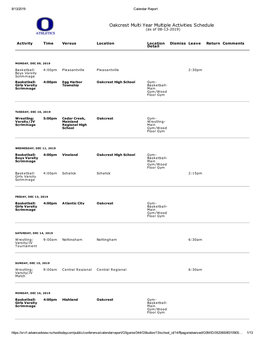 Oakcrest Multi Year Multiple Activities Schedule (As of 08-13-2019)