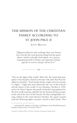 The Mission of the Christian Family According to St