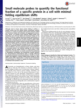 Small Molecule Probes to Quantify the Functional Fraction of a Specific Protein in a Cell with Minimal Folding Equilibrium Shifts