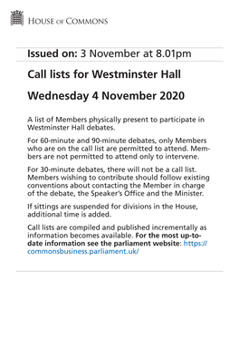 Westminster Hall Wednesday 4 November 2020