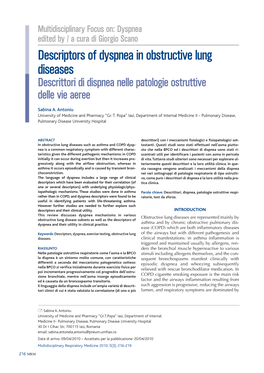 Descriptors of Dyspnea in Obstructive Lung Diseases Descrittori Di Dispnea Nelle Patologie Ostruttive Delle Vie Aeree