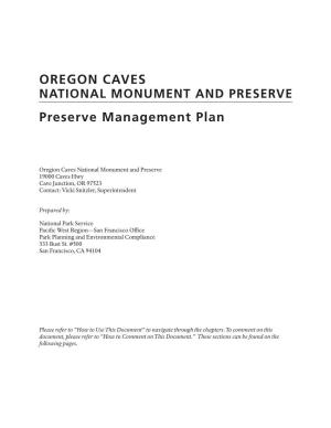 Oregon Caves Draft Preserve Management Plan