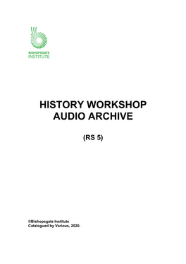 History Workshop Audio Archive Catalogue