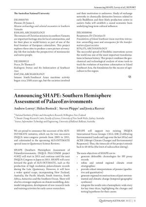 Southern Hemisphere Assessment of Palaeoenvironments