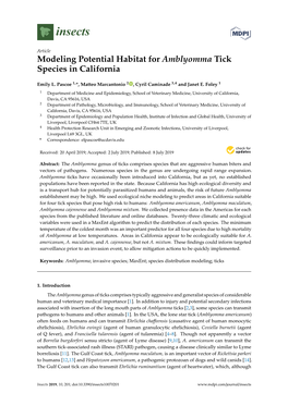 Modeling Potential Habitat for Amblyomma Tick Species in California