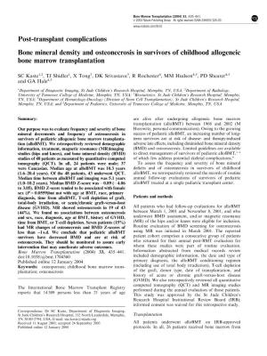 Post-Transplant Complications Bone Mineral Density and Osteonecrosis in Survivors of Childhood Allogeneic Bone Marrow Transplantation
