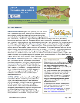 Ct Deep 2013 Fishing Report Number 7 Inland Report