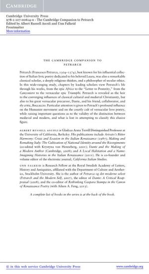 The Cambridge Companion to Petrarch Edited by Albert Russell Ascoli and Unn Falkeid Frontmatter More Information