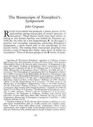 The Manuscripts of Xenophon's "Symposium" , Greek, Roman and Byzantine Studies, 34:2 (1993:Summer) P.187