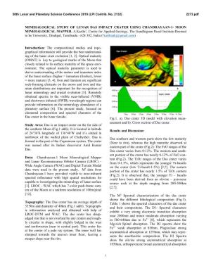 Mineralogical Study of Lunar Das Impact Crater Using Chandrayaan-1- Moon Mineralogical Mapper