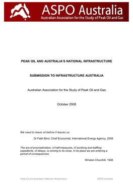 Peak Oil and Australia's National Infrastructure