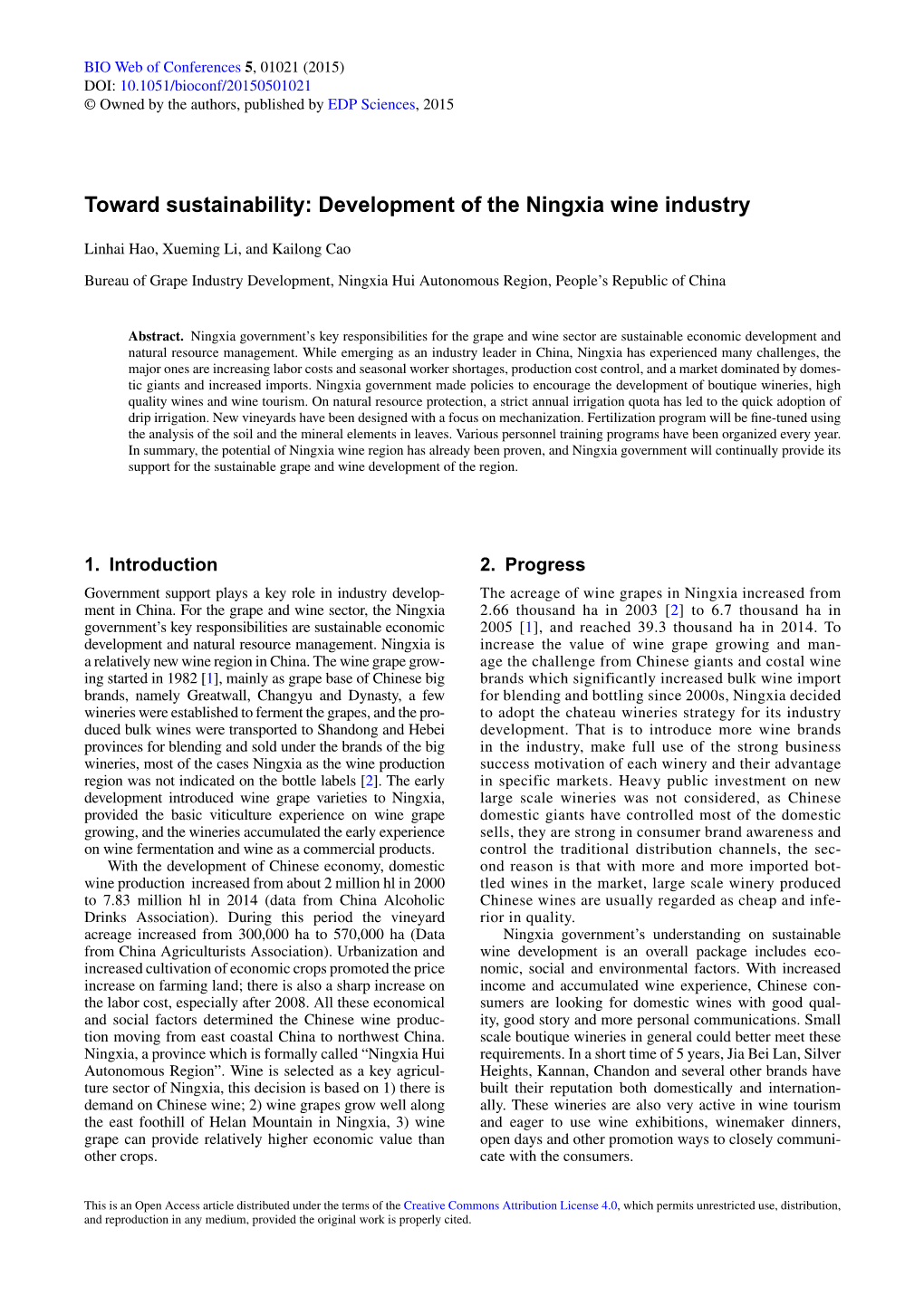 Development of the Ningxia Wine Industry