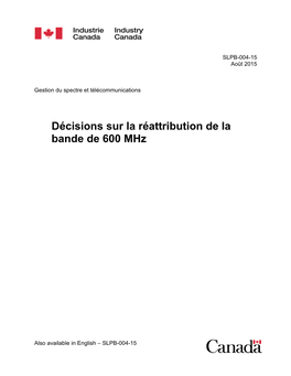 Décisions Sur La Réattribution De La Bande De 600 Mhz