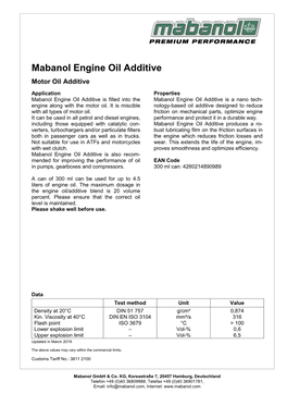 Mabanol Engine Oil Additive Motor Oil Additive