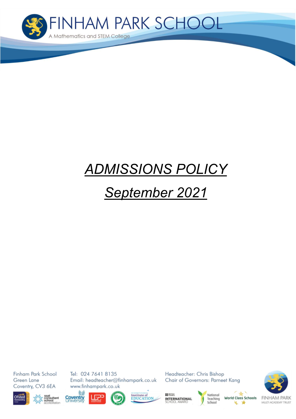 ADMISSIONS POLICY September 2021