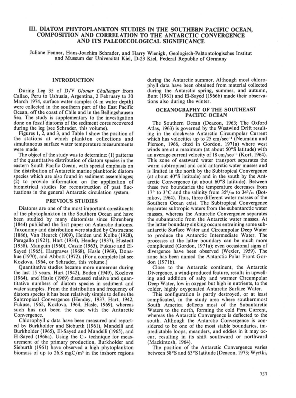 Iii. Diatom Phytoplankton Studies in the Southern Pacific Ocean, Composition and Correlation to the Antarctic Convergence and Its Paleoecological Significance