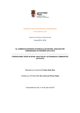 Facultad De Ciencias Económicas Y Empresariales Universidad De León Grado En Comercio Internacional Curso 2014 / 2015 EL COME