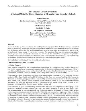 The Dreyfuss Civics Curriculum: a National Model for Civics Education in Elementary and Secondary Schools