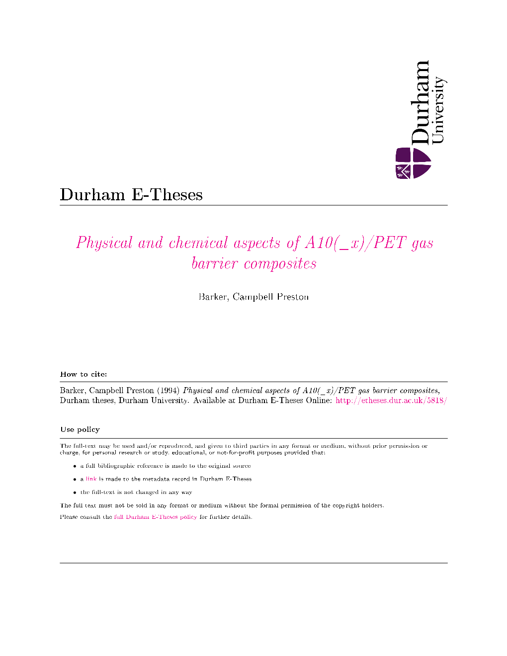 O Alox/PET Composite Structures That