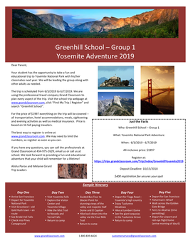 Greenhill School – Group 1 Yosemite Adventure 2019