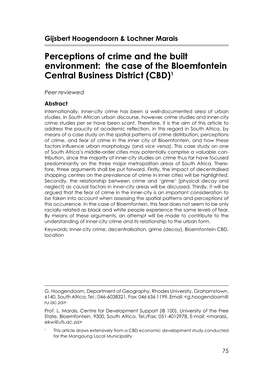 Perceptions of Crime and the Built Environment: the Case of the Bloemfontein Central Business District (CBD)1