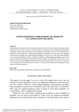 Antoni Kępiński's Philosophy of Medicine an Alternative