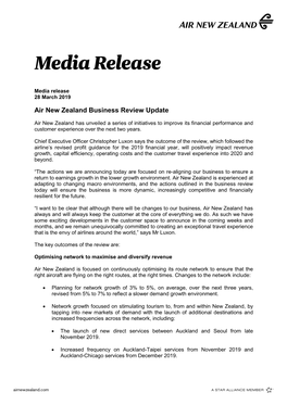 Air NZ Business Review Update Media Release