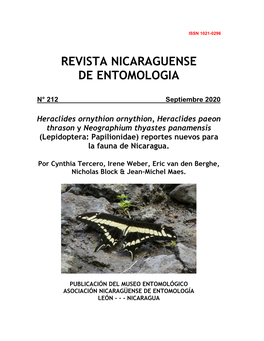 Heraclides Ornythion Ornythion, Heraclides Paeon Thrason Y Neographium Thyastes Panamensis (Lepidoptera: Papilionidae) Reportes Nuevos Para La Fauna De Nicaragua