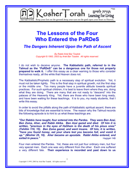 The Lessons of the Four Who Entered the Pardes