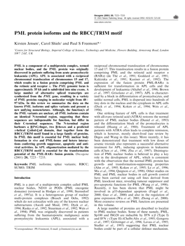 PML Protein Isoforms and the RBCC/TRIM Motif