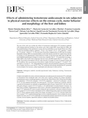 Effects of Administering Testosterone Undecanoate in Rats