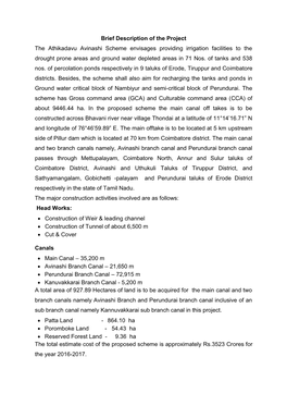 Brief Description of the Project the Athikadavu Avinashi Scheme