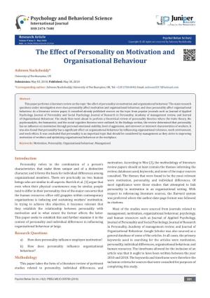 The Effect of Personality on Motivation and Organisational Behaviour