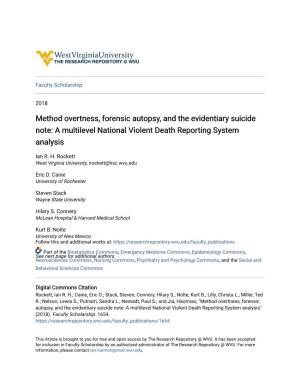 Method Overtness, Forensic Autopsy, and the Evidentiary Suicide Note: a Multilevel National Violent Death Reporting System Analysis