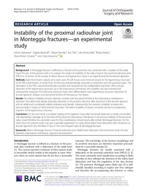 Instability of the Proximal Radioulnar Joint in Monteggia Fractures—An