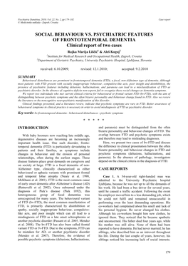 Social Behaviour Vs. Psychiatric Features Of