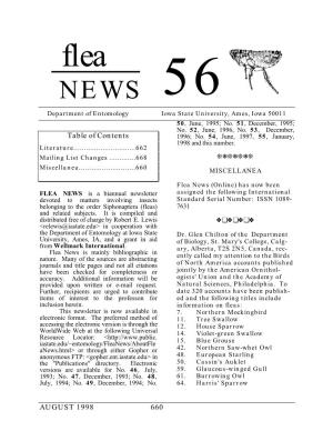 Flea NEWS 56 Department of Entomology Iowa State University, Ames, Iowa 50011 50, June, 1995; No