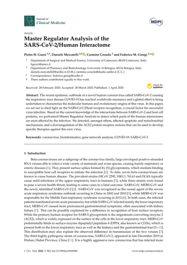 Master Regulator Analysis of the SARS-Cov-2/Human Interactome