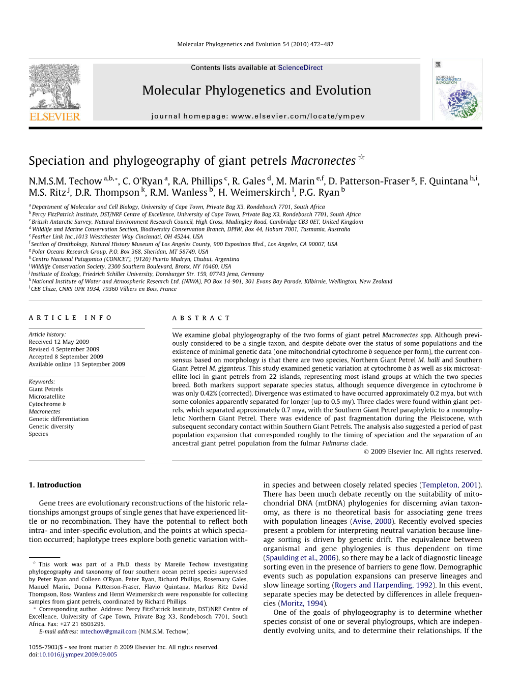 Speciation and Phylogeography of Giant Petrels Macronectes Q