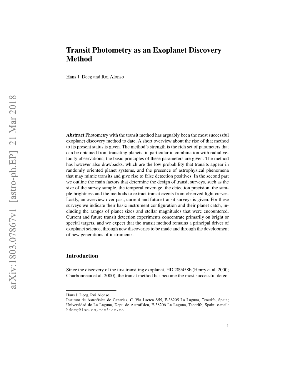 Transit Photometry As an Exoplanet Discovery Method